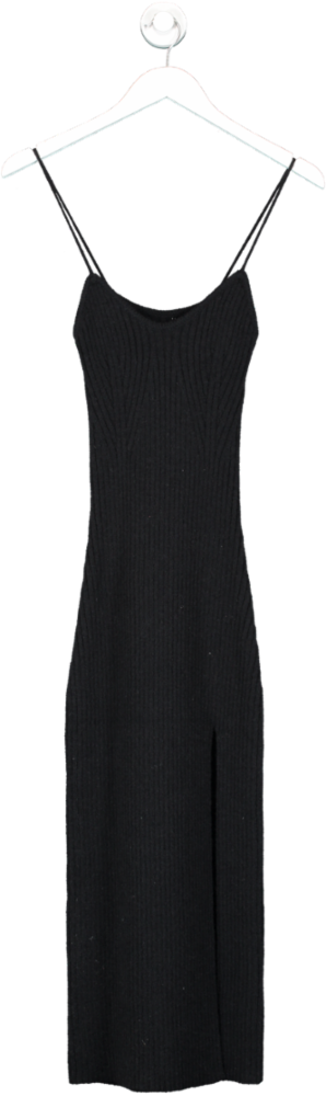 Cider Black Strappy Rib Knit Side Split Dress UK 6