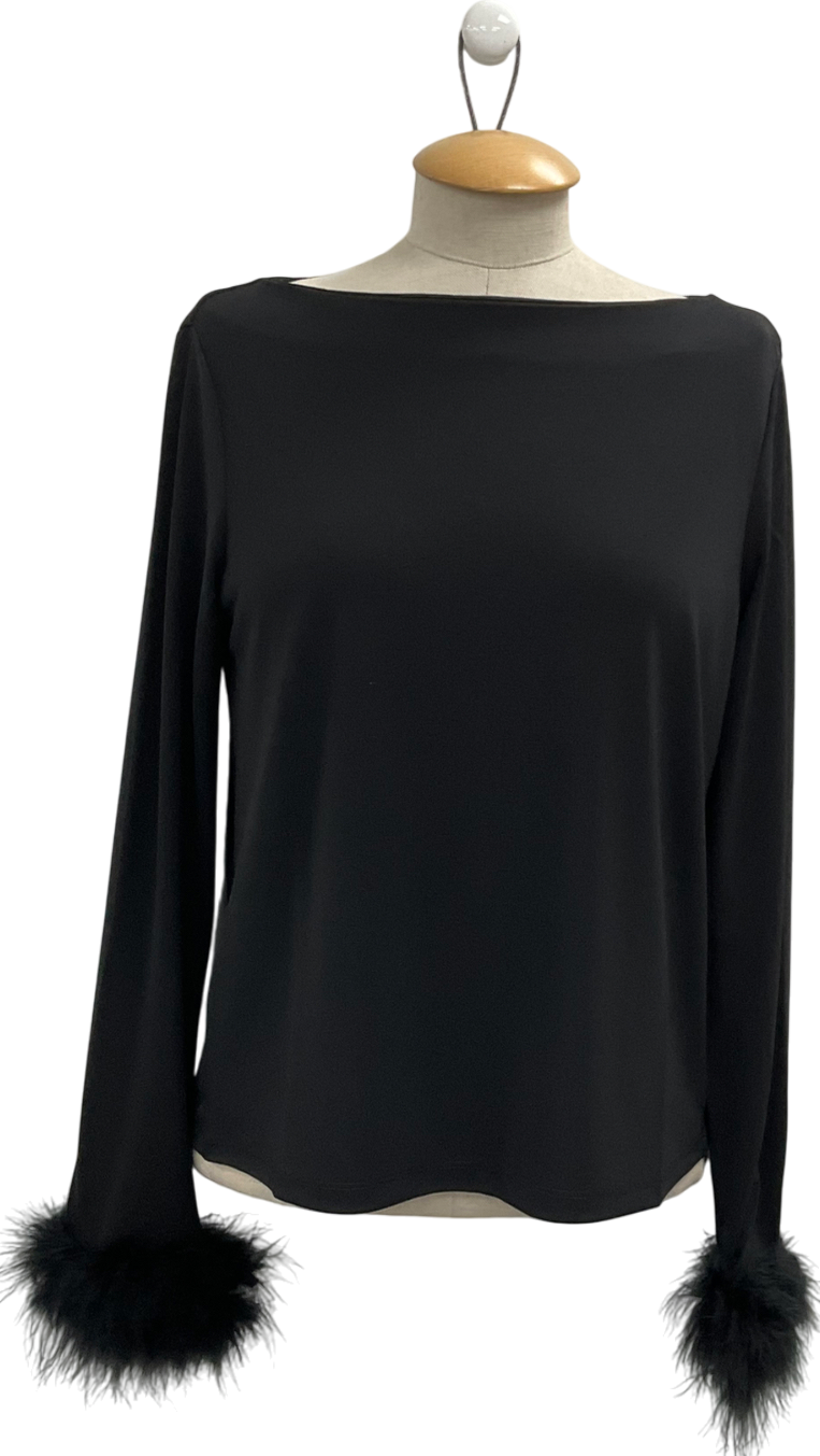 MANGO Black T-shirt With Feather Cuff Detail UK S