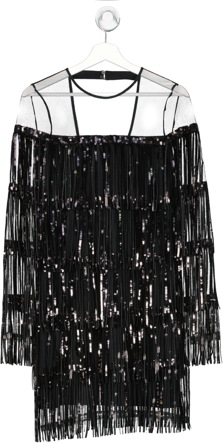 REISS Black Josephine Fringe Sequin Dress UK 8