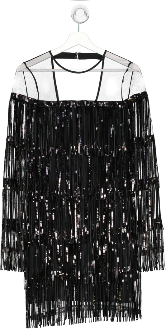 REISS Black Josephine Fringe Sequin Dress UK 8