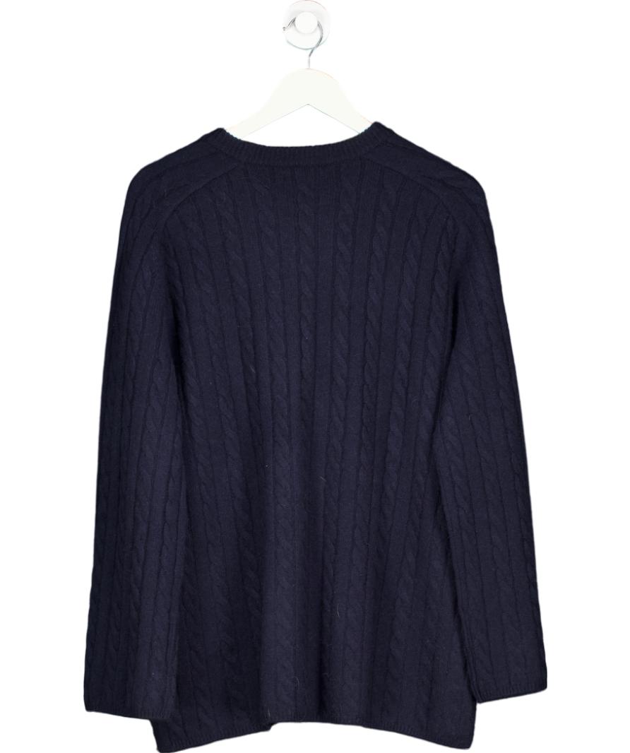 Soft Goat Blue 100% Cashmere Crew Neck Cable Knit Jumper UK S
