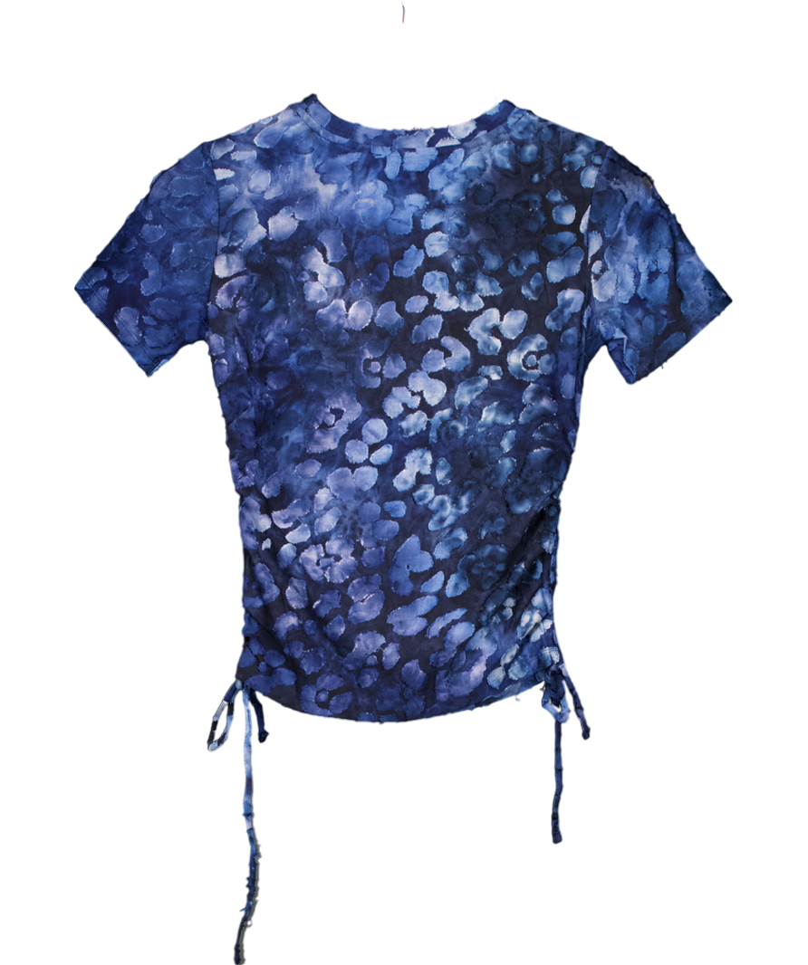 Desigual Blue Slim Animal Print Gathered T Shirt UK S