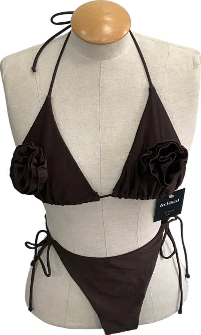 4th & Reckless Loz Vassallo Antibes Rose Corsage Bikini In Dark Brown Bottoms UK 8 / Top UK 10