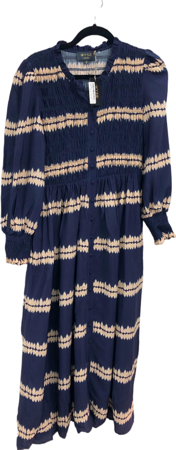 WYSE Blue and Cream Aggie Shibouri Dress - Midnight/Ivory UK 8