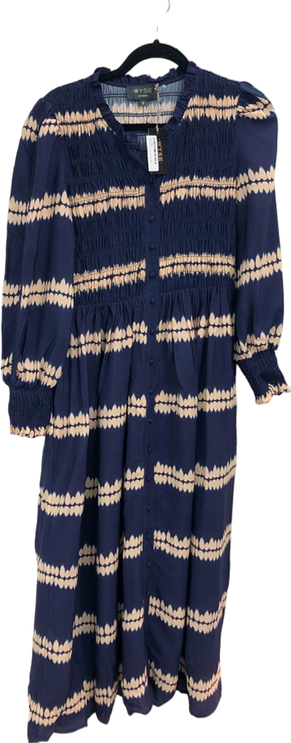 WYSE Blue and Cream Aggie Shibouri Dress - Midnight/Ivory UK 8