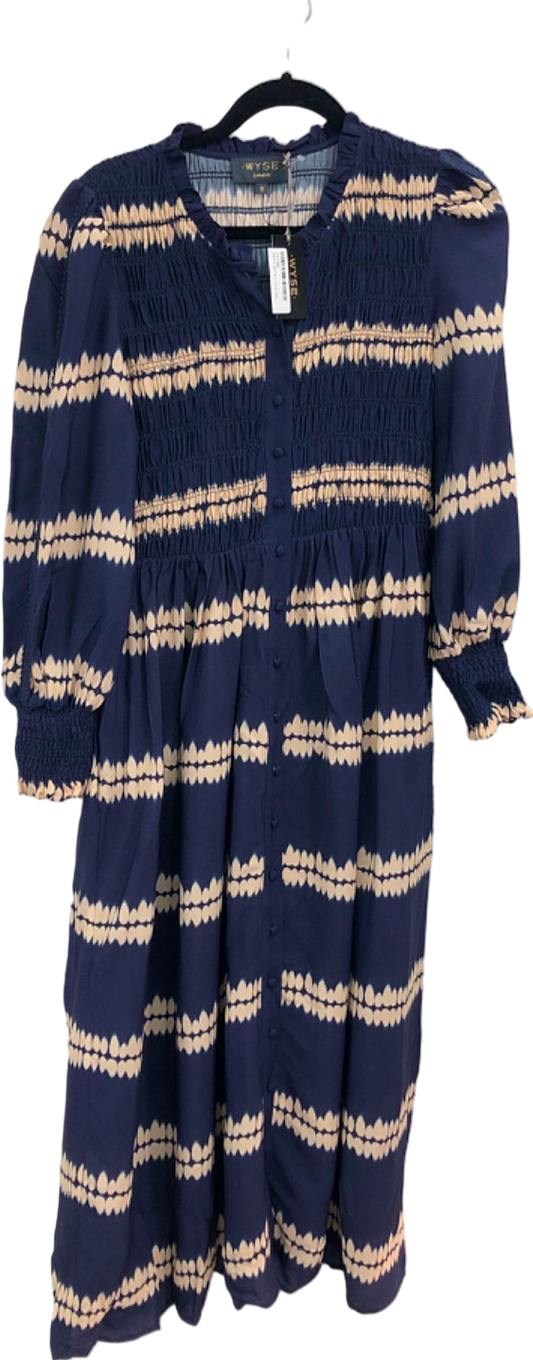 WYSE Blue and Cream Aggie Shibouri Dress - Midnight/Ivory UK 8