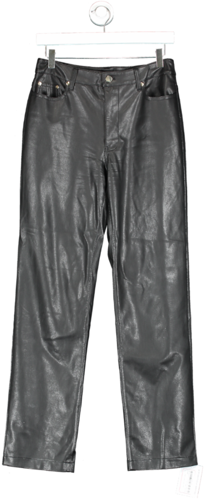 River Island Black Vegan Leather Straight Trousers UK 10