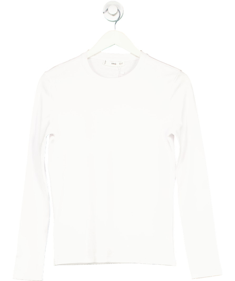 MANGO White Long Sleeve Cotton T-shirt UK XS