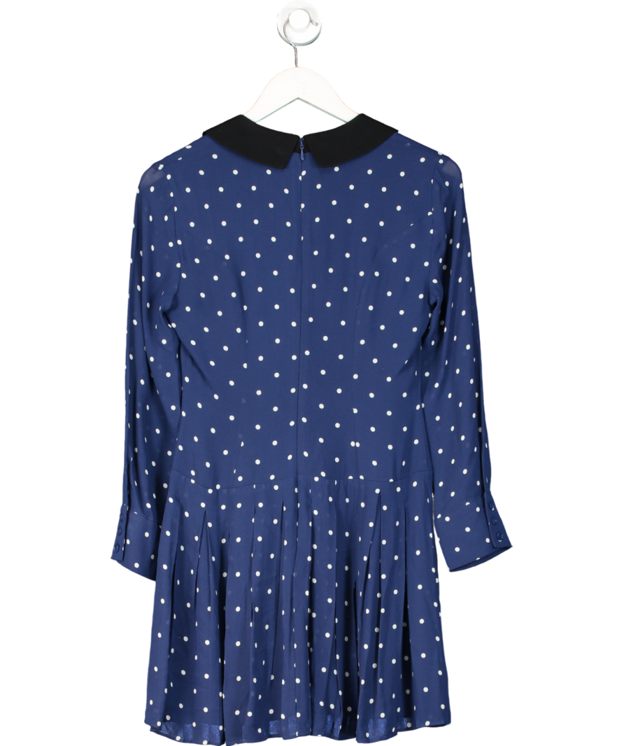 Reformation Blue Polka Dot Pleated Hem Mini Dress Us2 UK 6