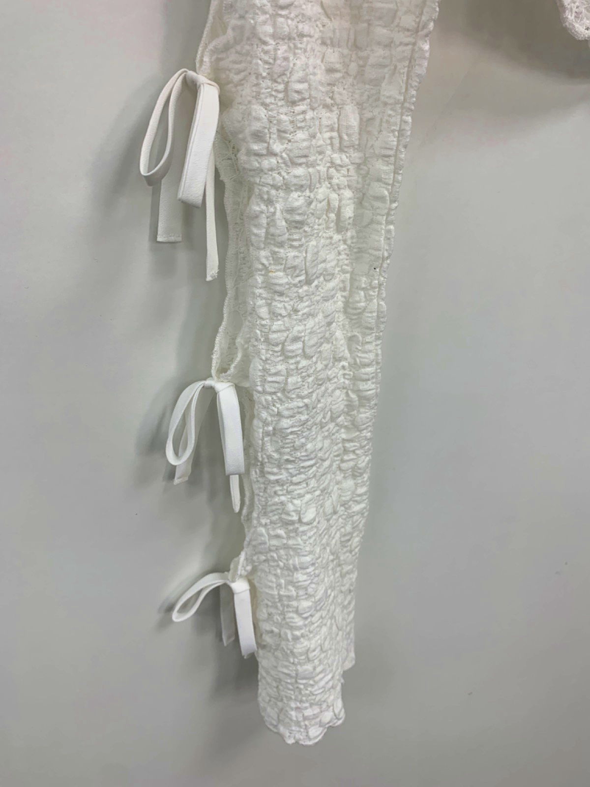 Tularosa White Textured Long Sleeve Top with Sleeve Bows UK S