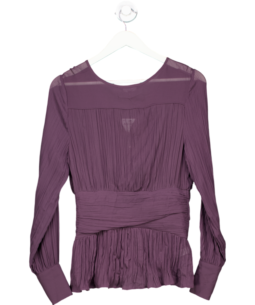 Next Plum Purple Pleated Long Sleeves V-neck Top UK 8