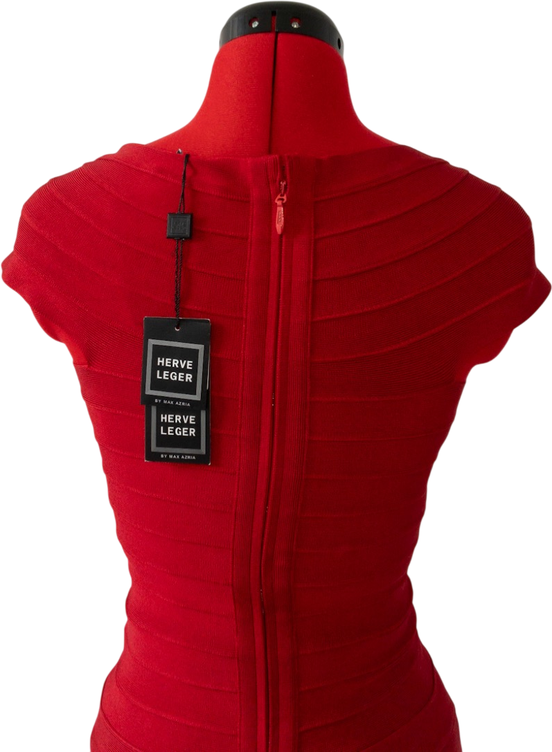 Herve Leger Iconic Red Knit Bandage Dress UK XS