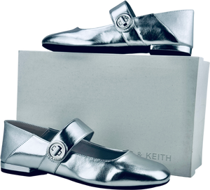 CHARLES & KEITH Metallic Silver Yara Mary Jane Flats UK 4 EU 37