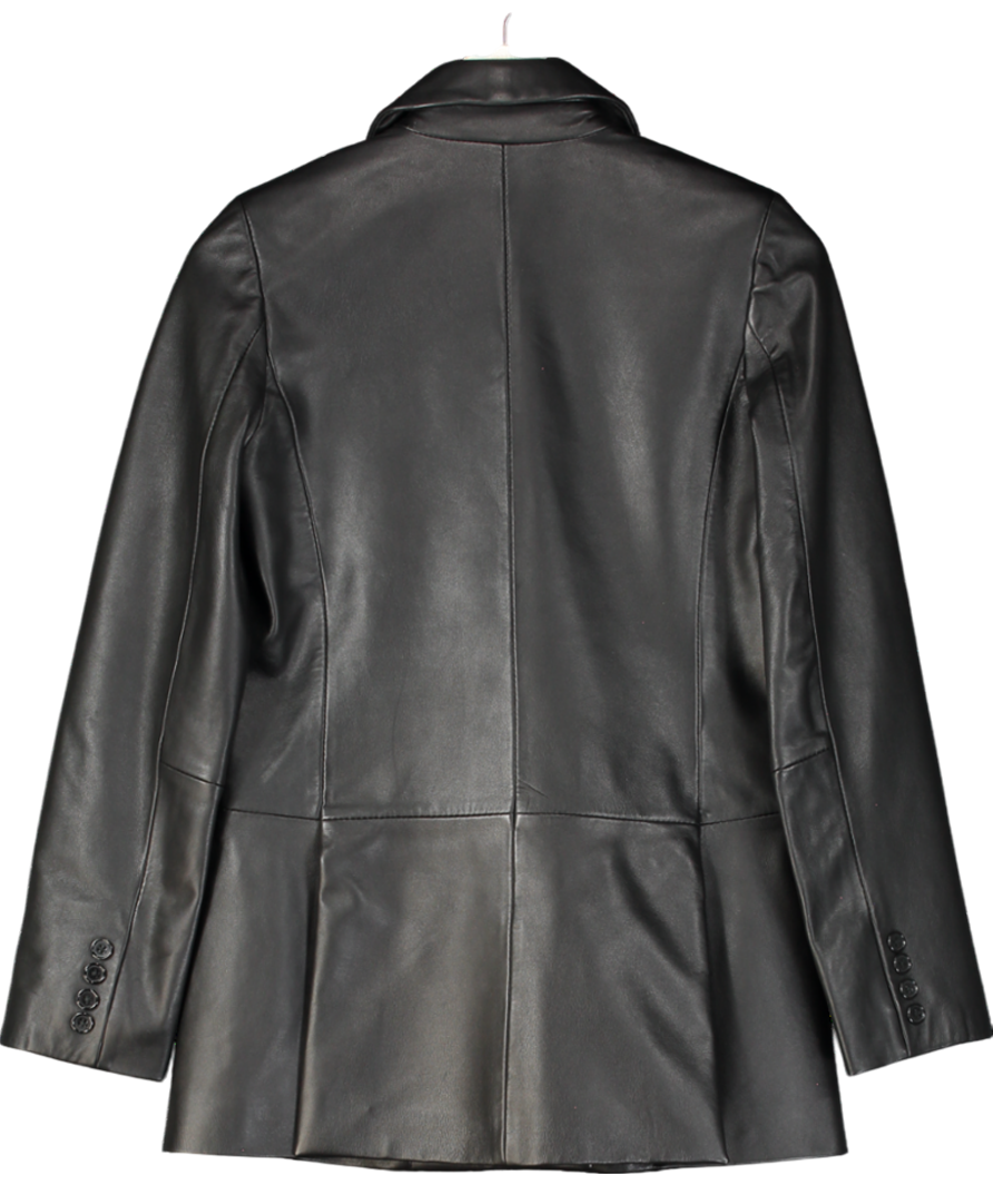 Whistles Black Aliza Waisted Leather Blazer UK 6