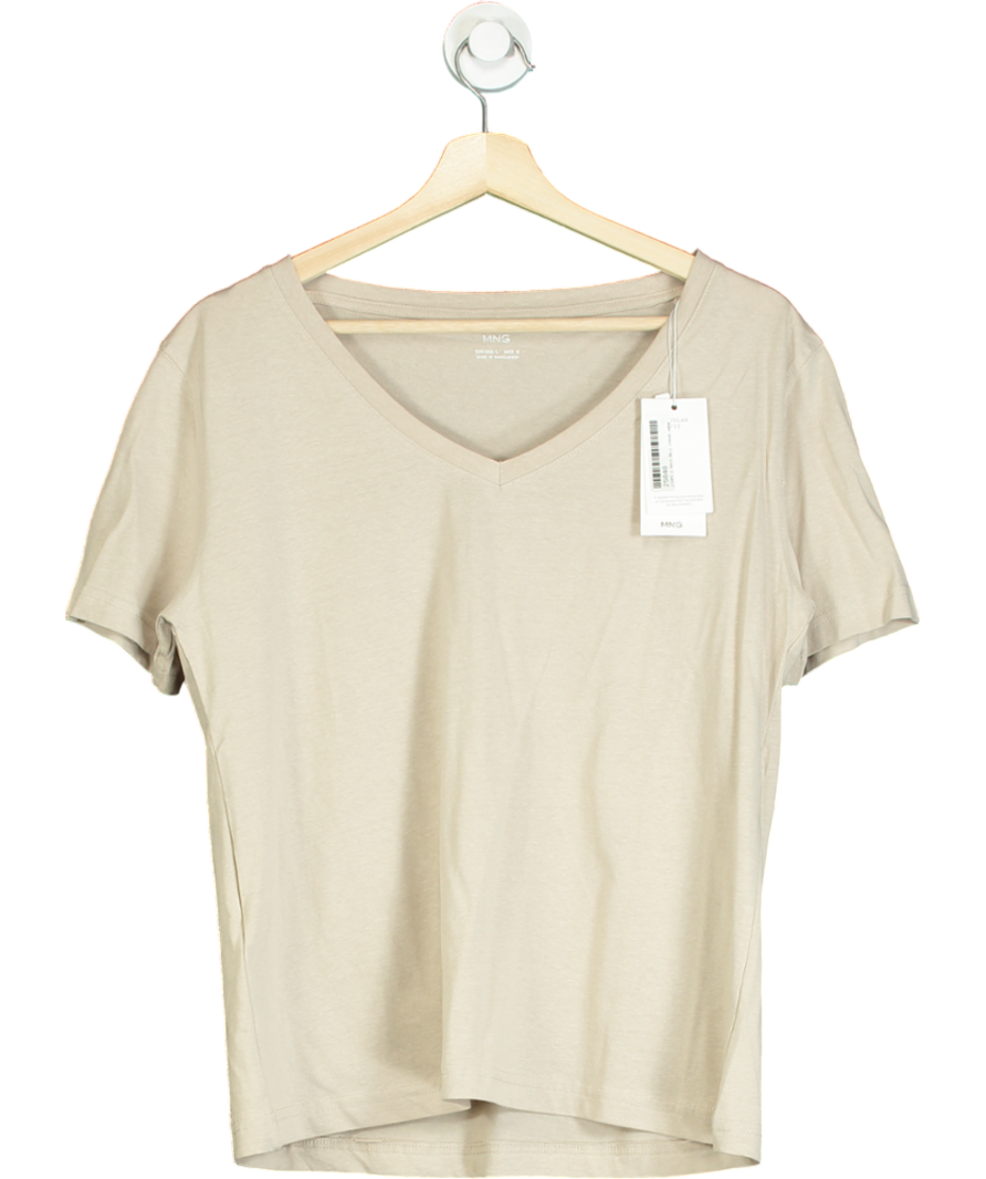 MANGO Beige Short-sleeved Cotton T-shirt UK L