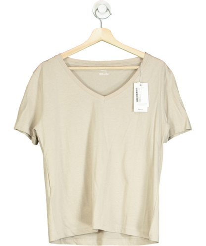 MANGO Beige Short-sleeved Cotton T-shirt UK L