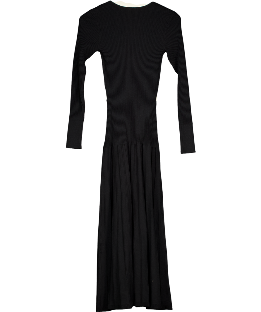 Karen Millen Black Rib Knit Trim Detail Full Skirt Midi Dress UK XS