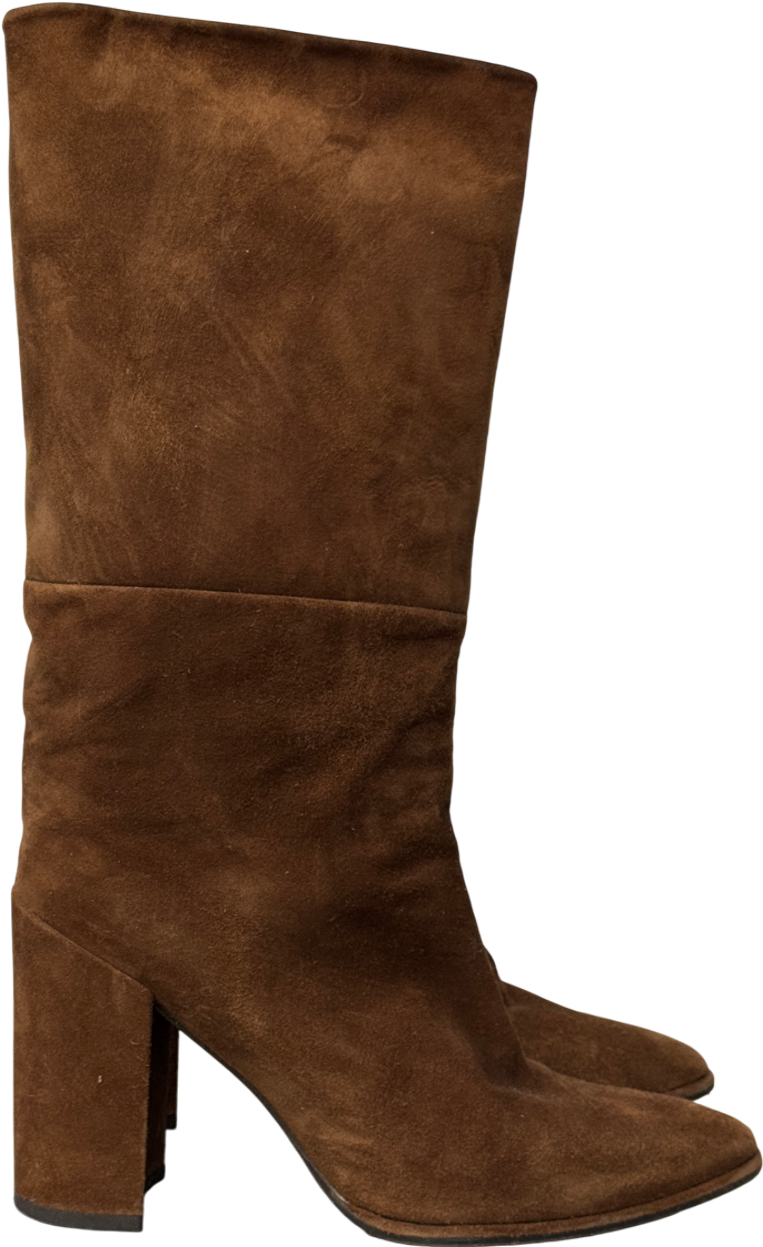 Stuart Weitzman Straighten” Brown Suede 4.5” Block Heeled Boots Us9.5 UK 7 EU 40 👠