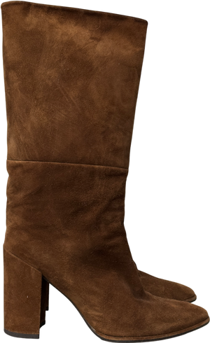Stuart Weitzman Straighten” Brown Suede 4.5” Block Heeled Boots Us9.5 UK 7 EU 40