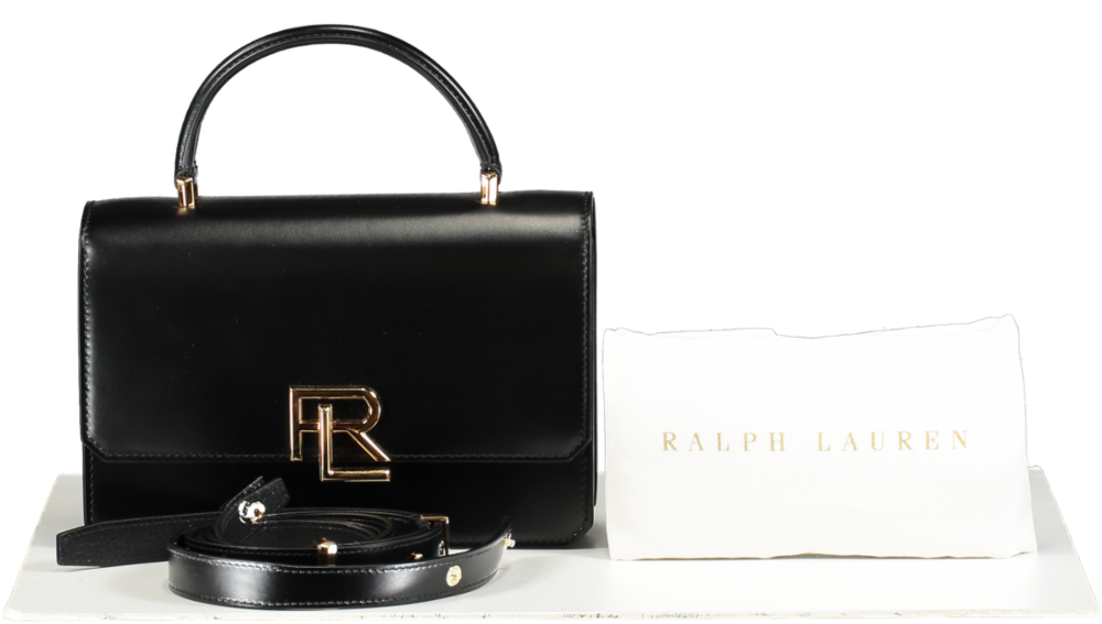 Ralph Lauren Black RL 888 Box Calfskin Top Handle Bag with shoulder strap