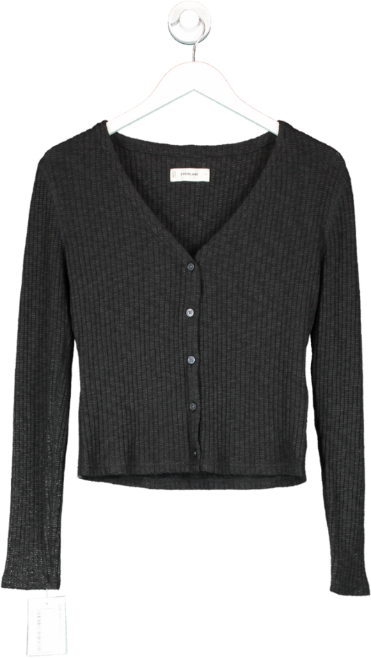 EVERLANE Black The Rib-knit Organic Cotton V-neck Cardigan UK S