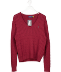 Polo Ralph Lauren Red Cable-knit Cotton V-neck Jumper UK XXL