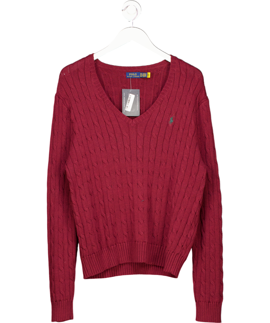 Polo Ralph Lauren Red Cable-knit Cotton V-neck Jumper UK XXL