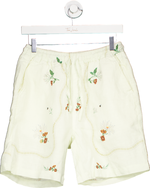 Percival Off-White Embroidered Linen Shorts UK 30
