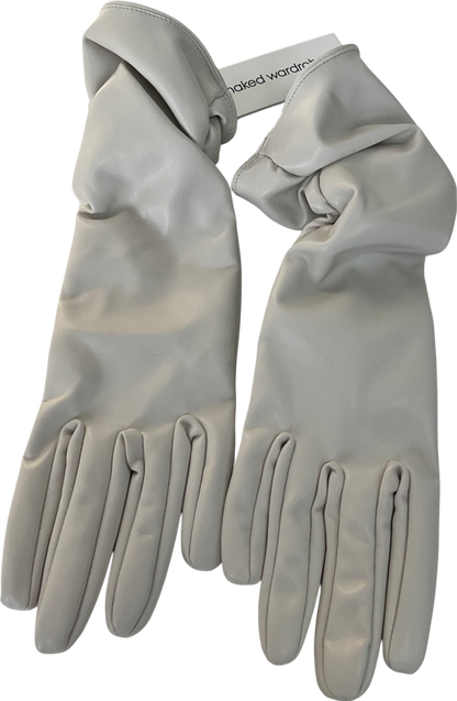 Naked Wardrobe Cream Vegan Leather Long Gloves One Size