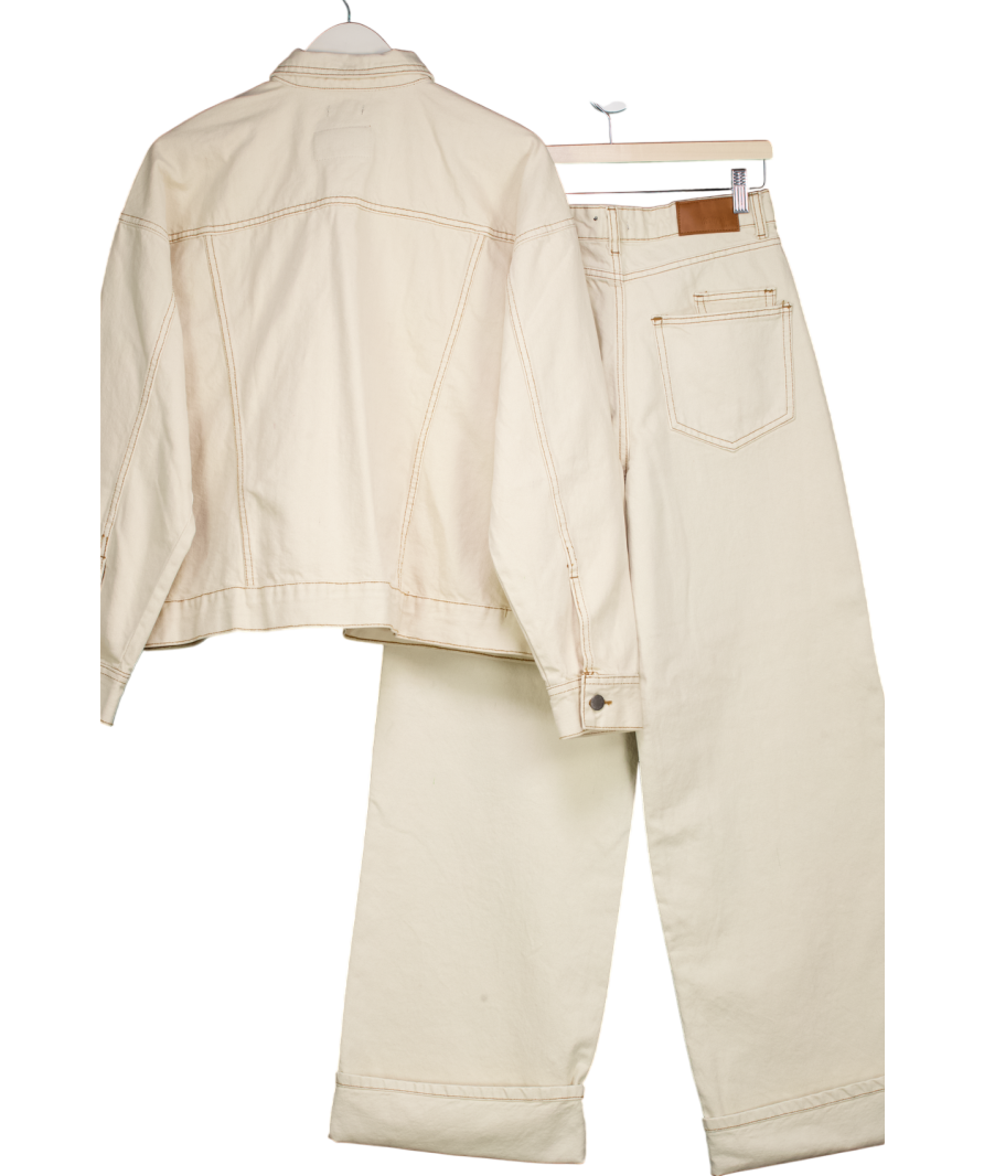 Nasty Gal Cream 2-piece Oversize Denim Jacket And Turn Up Wide Leg Jeans Co-ord Set UK 10