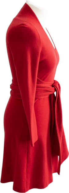 AMANDA WAKELEY Red Ted Wool Long Sleeve Dress With Waist Tie UK 10