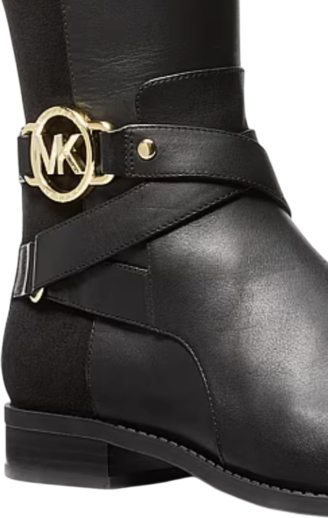 MICHAEL KORS Black / Gold Logo Hardware Knee High Riding Boots UK 4 EU 37