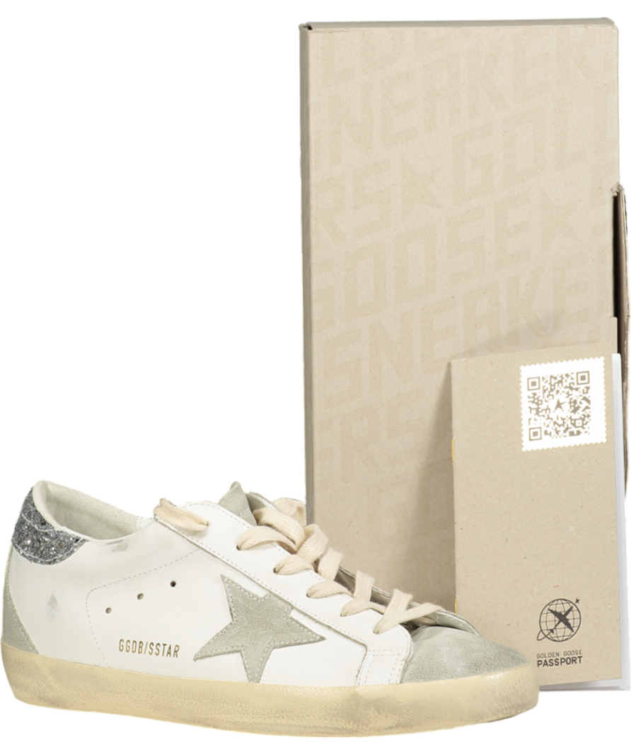 Golden Goose White Super-star With Gray Star And Silver Glitter Heel Tab UK 8 EU 41 👠