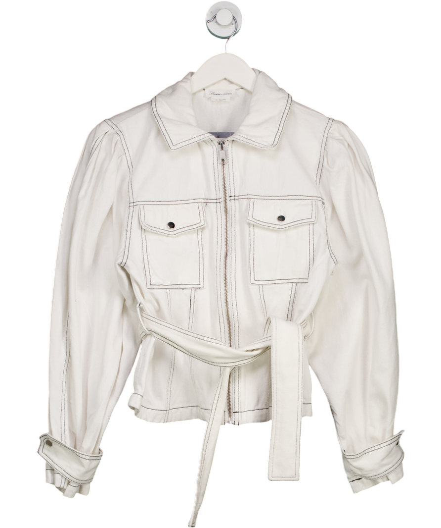 Lovers and Friends White Contrast Stitch Puff Sleeve Belted Jacket UK XS