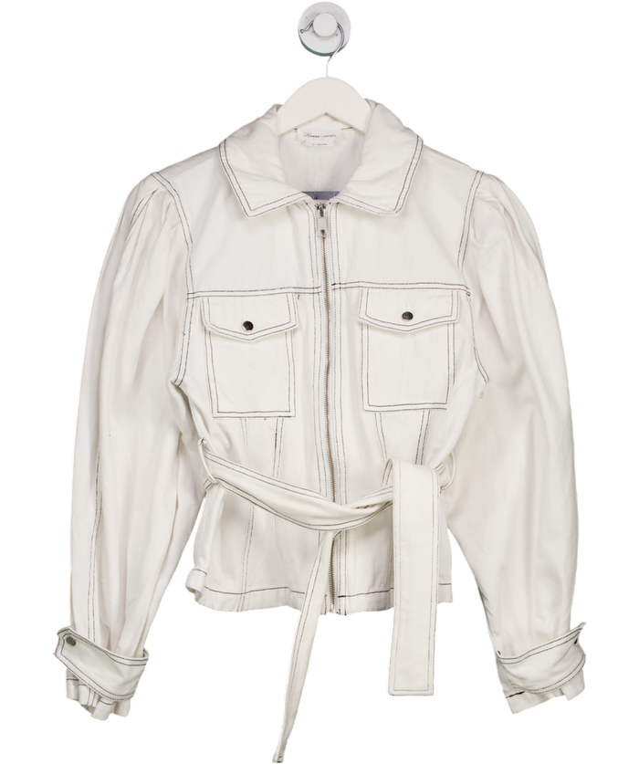 Lovers and Friends White Contrast Stitch Puff Sleeve Belted Jacket UK XS