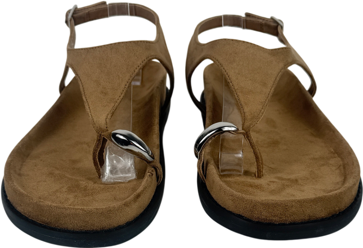 Topshop Brown Elsie Hardware Footbed Sandal In Taupe Faux Suede UK 7 EU 40