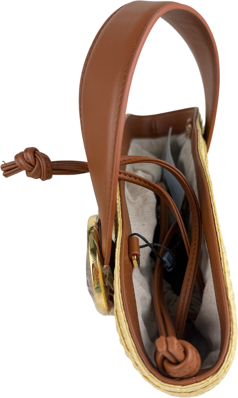 Parisa Wang Natural Raffia / Brown Audrey Fan Bag