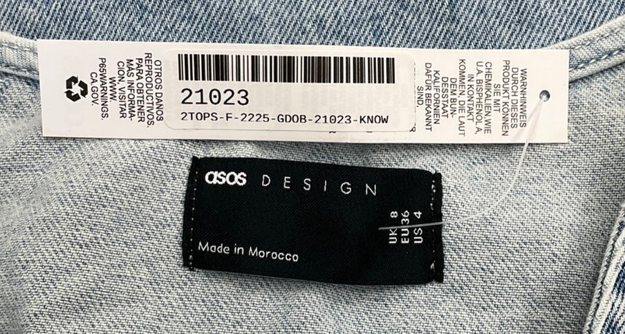 ASOS Blue Denim Waistcoat With Cinched Waist UK 8