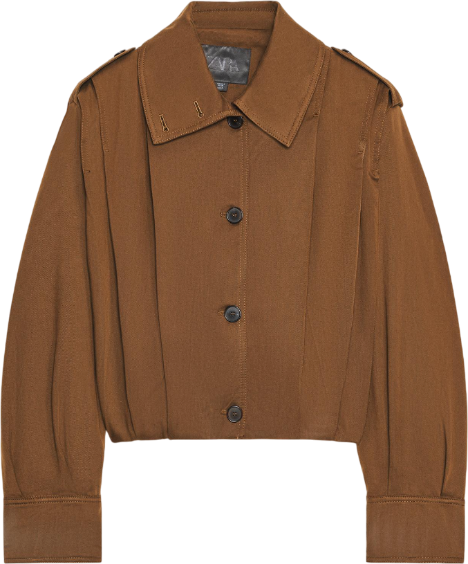 ZARA Brown Pleated Jacket With Tabs Zw Collection UK S