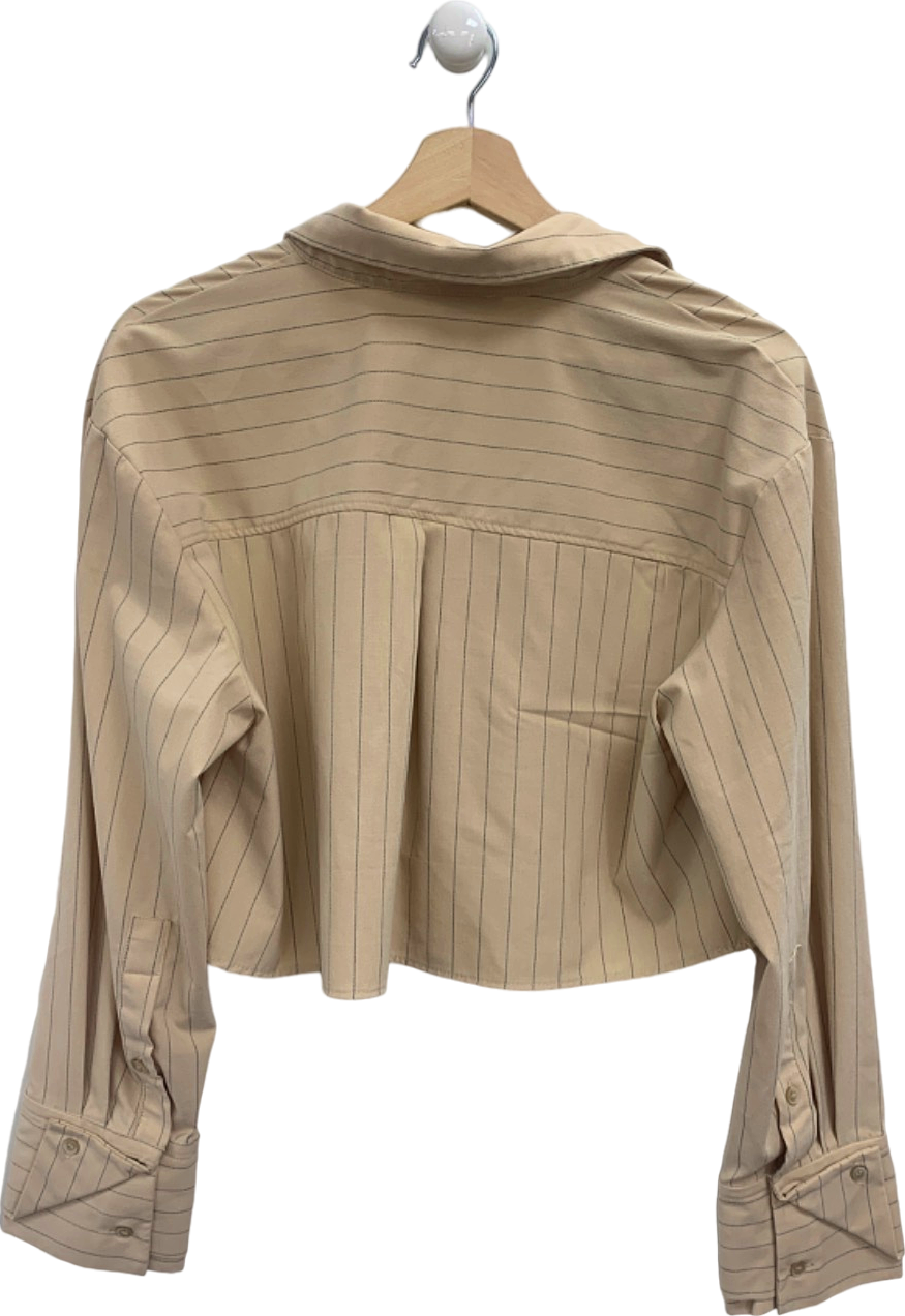 Zara Beige Striped Cropped Shirt UK L