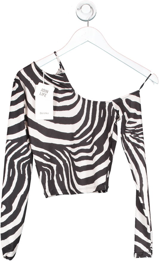 Bershka Black Zebra Print Long Sleeve Crop Top UK XS