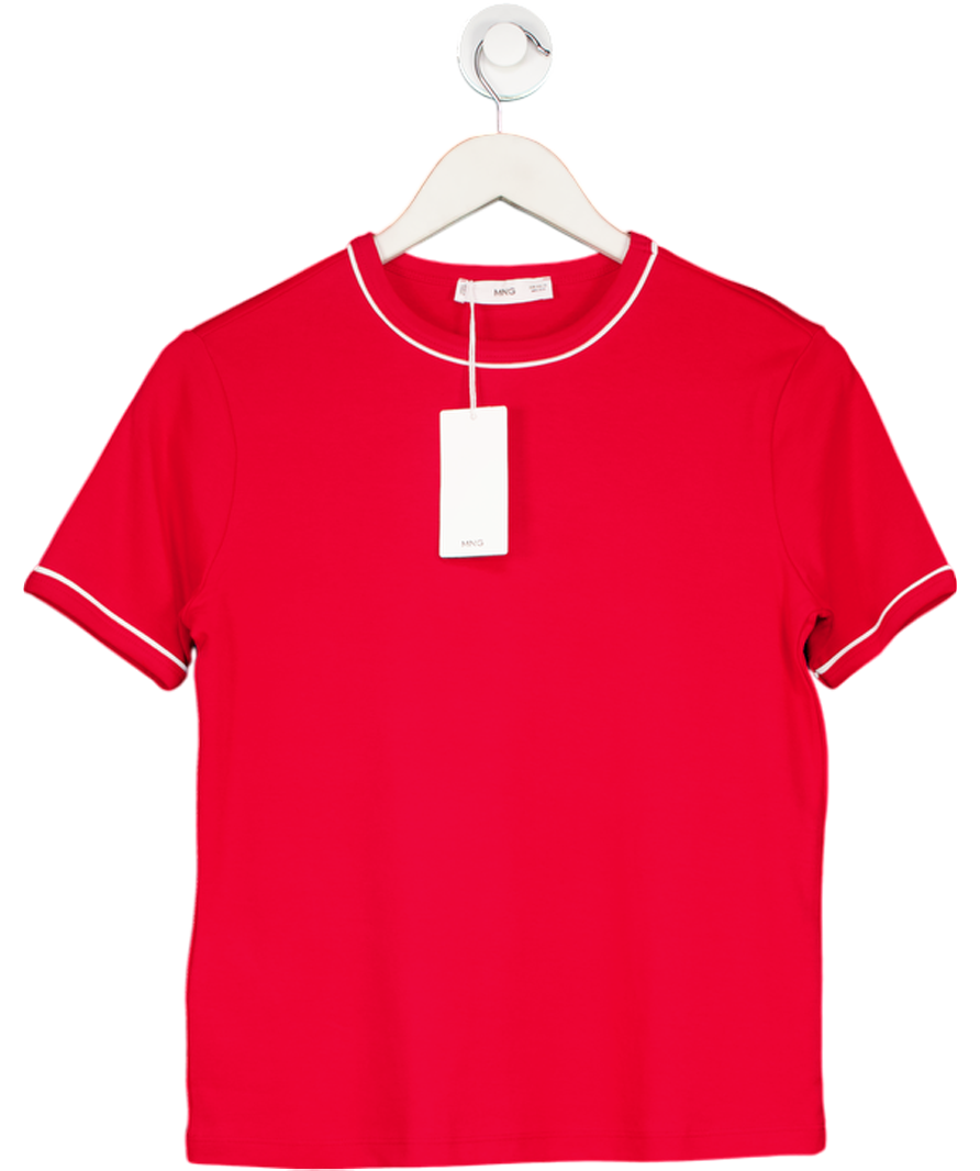 MANGO Red Cotton T-shirt With Contrasting Trim UK XS