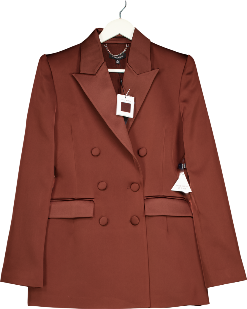 NADINE MERABI Monica Brown Satin Blazer Mini Dress UK 10
