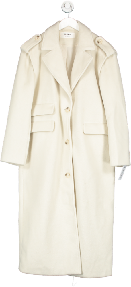 4th & Reckless Petite Exclusive Formal Longline Wool Look Coat In Cream UK 10