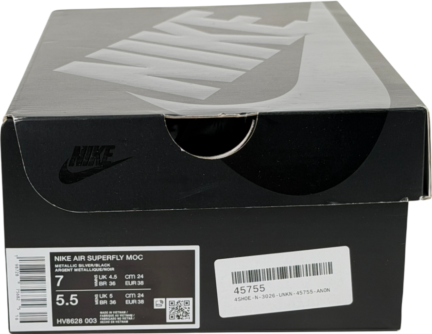 NIKE Superfly Moc Trainers Mtlc Silver & Black UK 4.5 EU 37.5