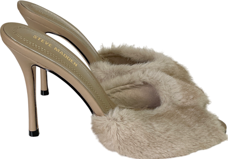 STEVE MADDEN Beige Priya-f Tan Faux Fur Upper Heels UK 5 EU 38 👠