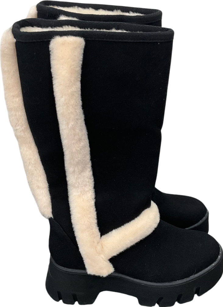 Ego Black Chunky Sole Boots With Faux Fur Trim UK 3 EU 36 👠