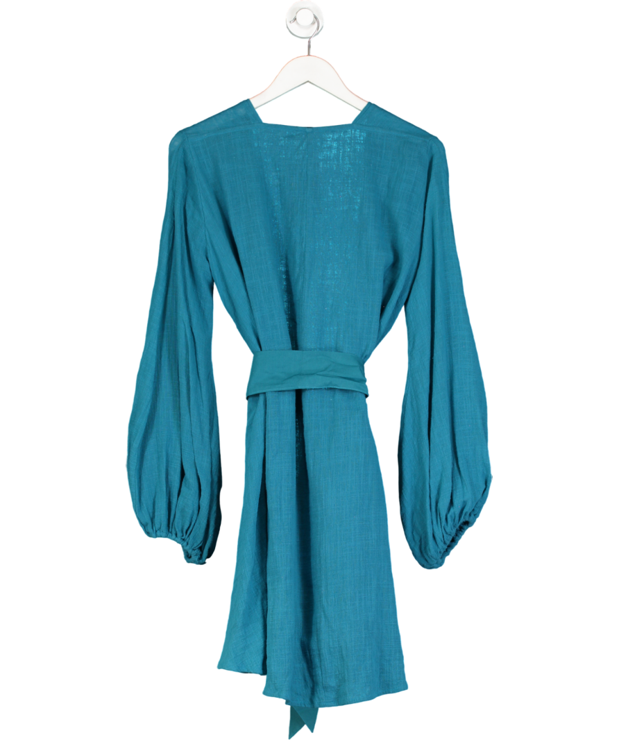 Kalita Blue Gaia Cotton Mini Wrap Dress UK XS/S - Reliked Kalita Blue Gaia Cotton Mini Wrap Dress UK XS/S - Reliked