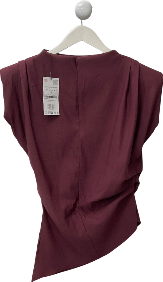 ZARA Purple Gathered Top With Shoulder Pads UK M