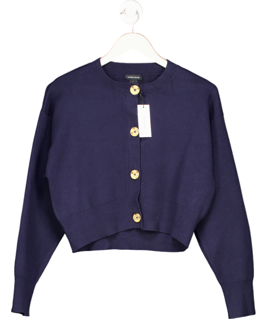 Karen Millen Navy Blue Cropped Cardigan UK S